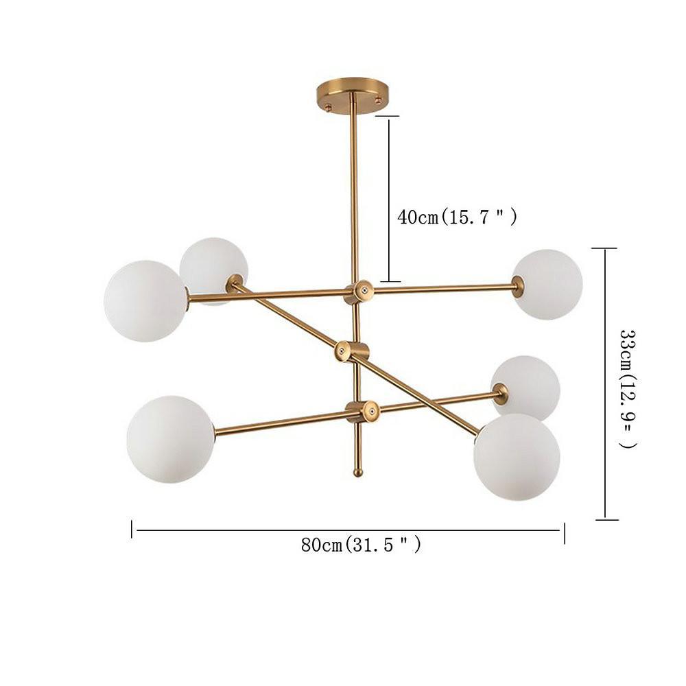Geometrical Gold Sputnik Chandelier with Glass Globes 6-Light