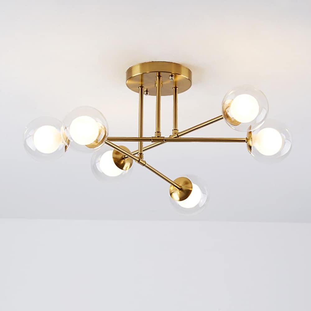 6-Light Glass Sputnik Modern Chandelier - Black & Gold Finish