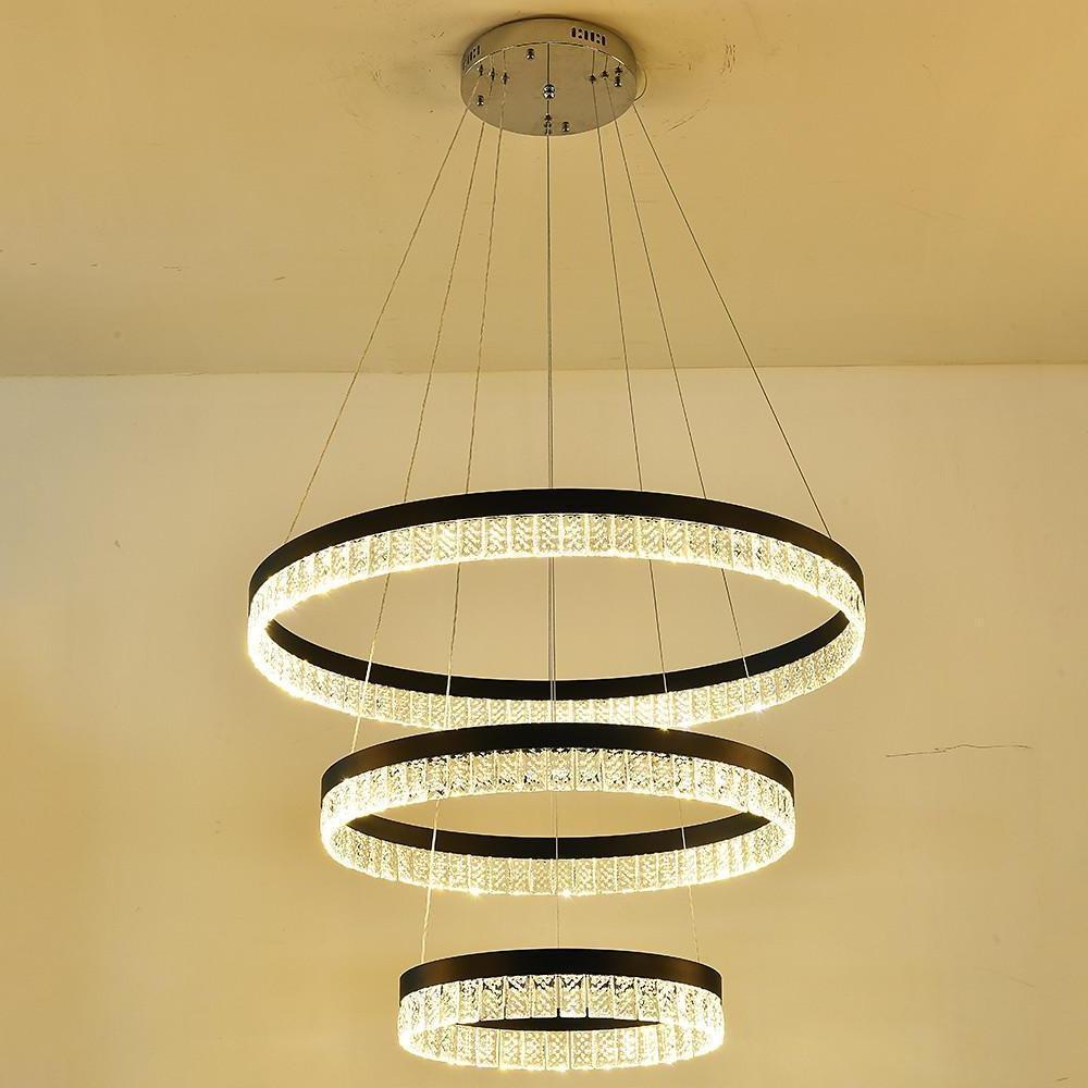 3-Tier Crystal Chandelier LED Modern Circular Pendant Light