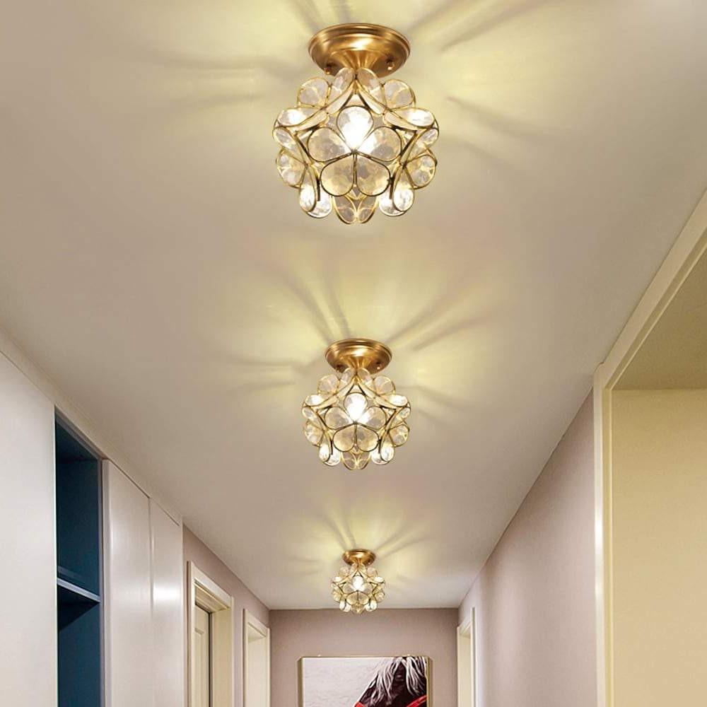 Glass Flower Flush Mount Ceiling Light Copper Finish Nordic Style