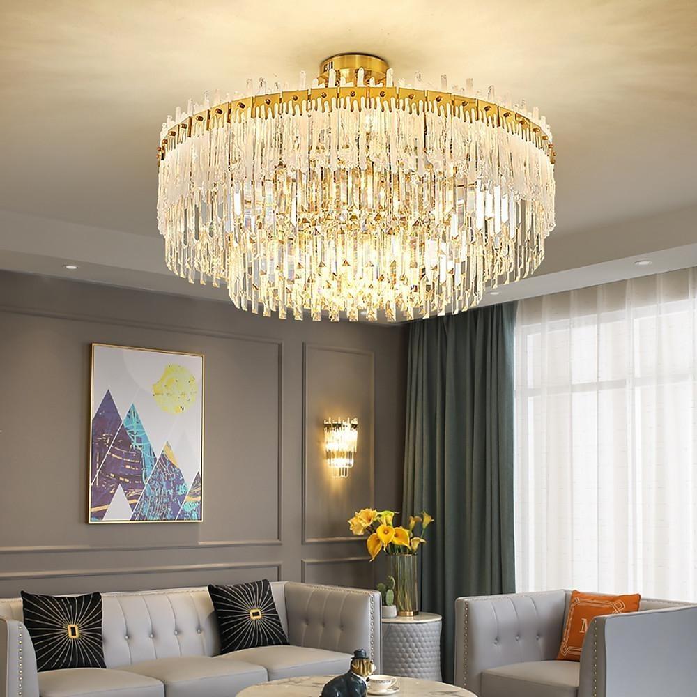 Round Crystal Chandelier | Gold Finish | Modern Luxury Design