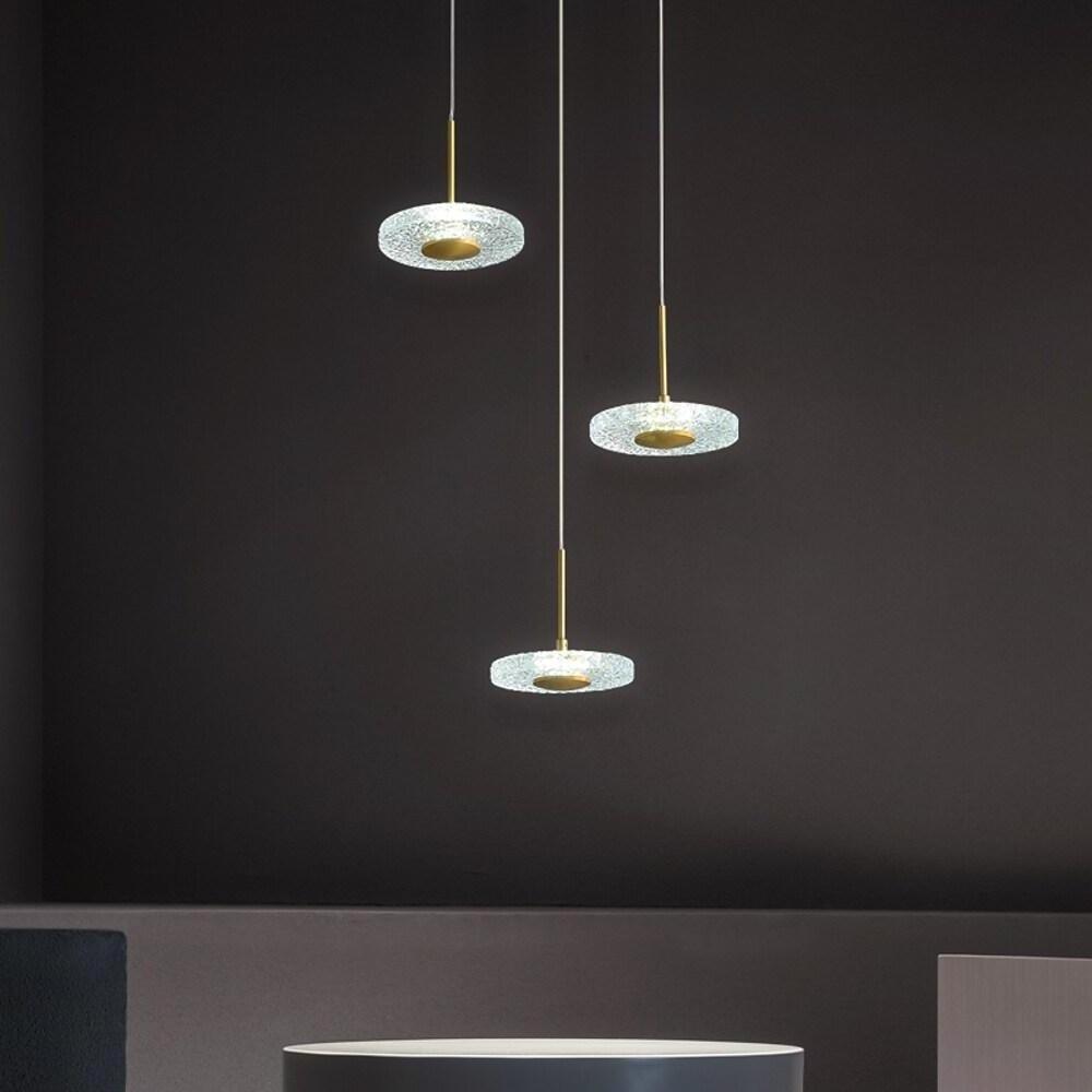 Gold Circular Pendant Light with Acrylic Shade LED Ambient Lighting