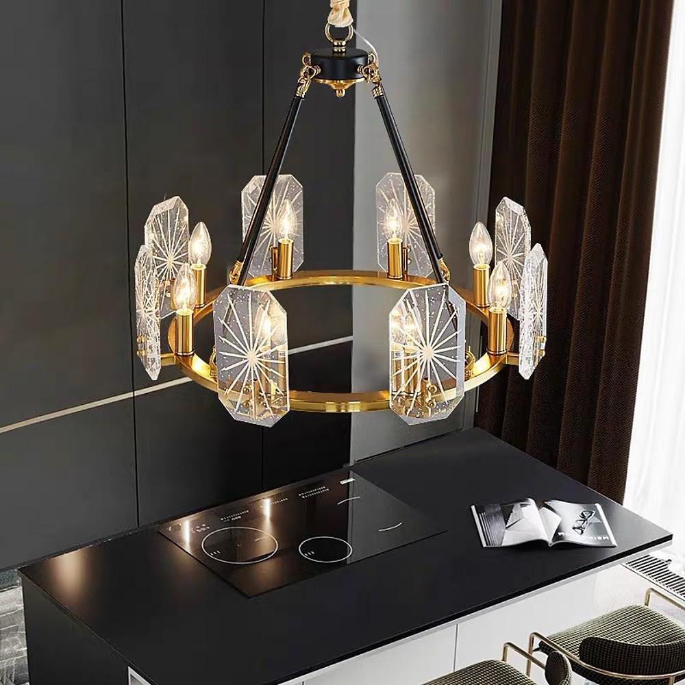 Crystal Wagon Wheel Chandelier - Gold Finish - 8 or 10 Lights