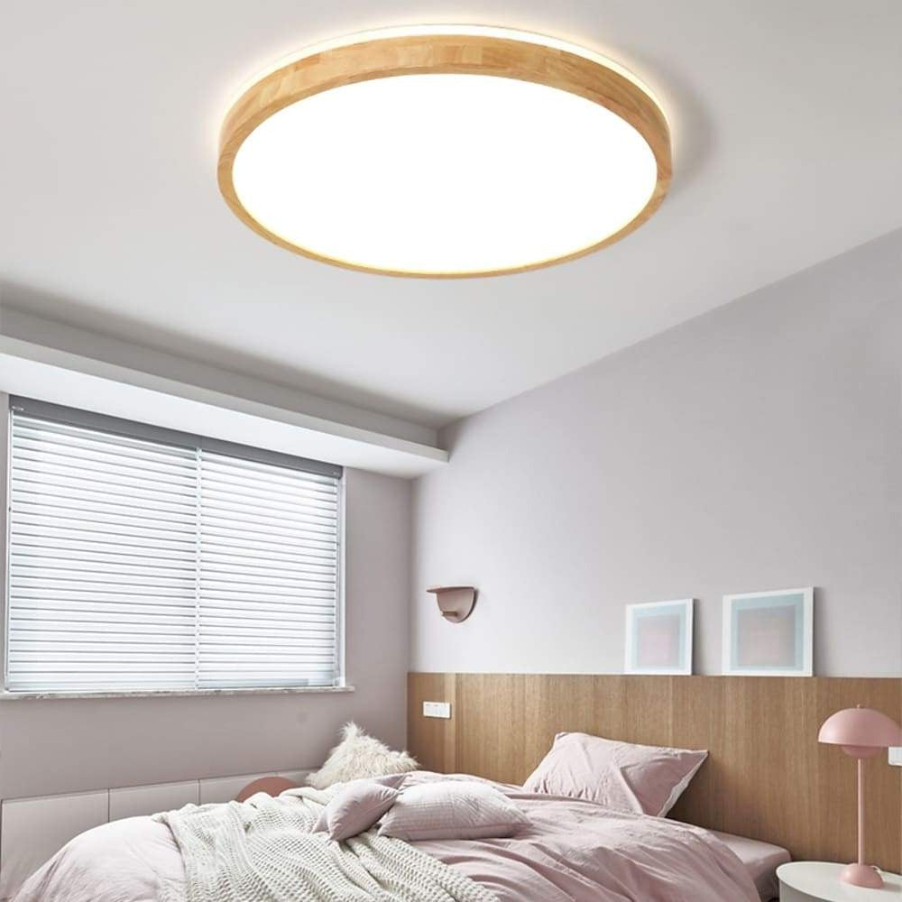 Circular Wood LED Flush Mount Ceiling Light – Nordic Minimalist Design