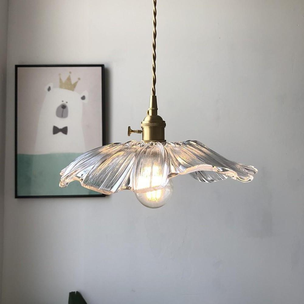 Nordic Flower Glass Pendant Light with Electroplated Copper Finish