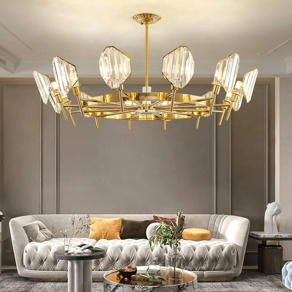 Crystal Ring Chandelier – Gold Metal Frame Luxury Ceiling Light