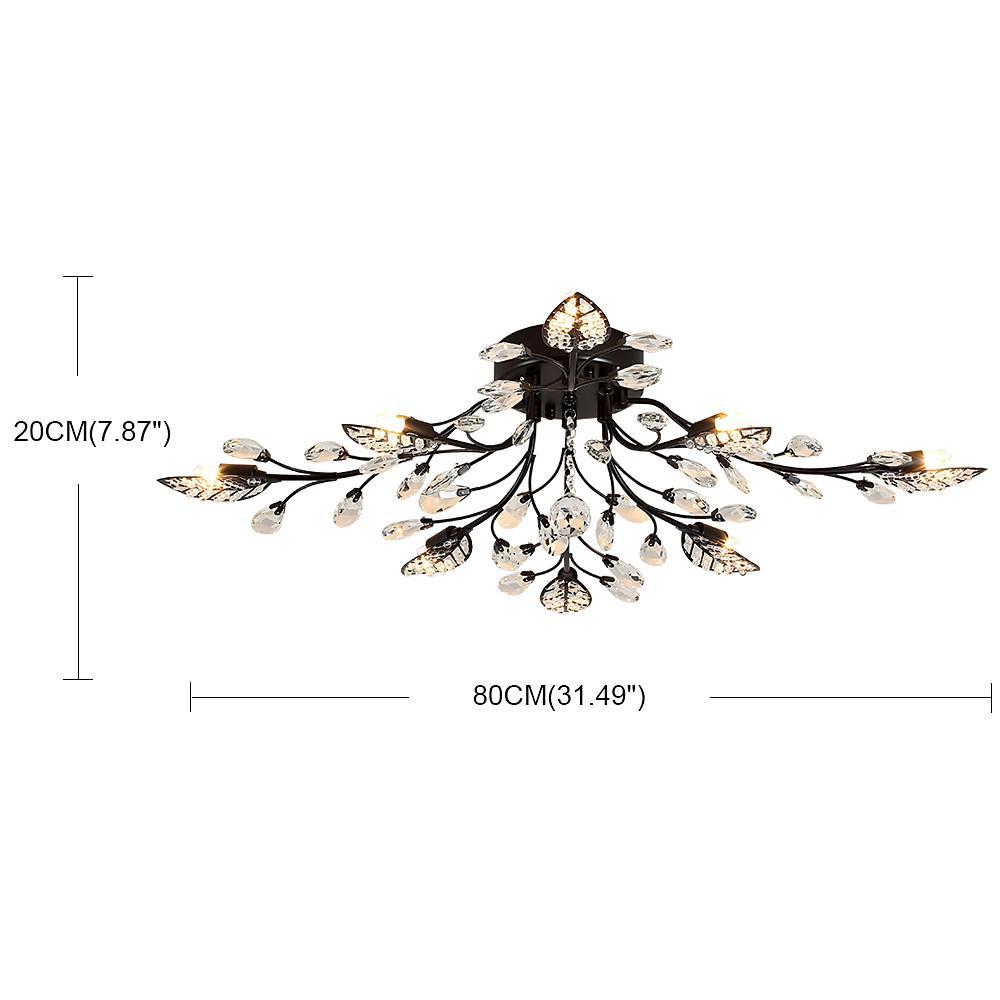 Crystal Leaf Semi-Flush Mount Chandelier | 8-Light LED, 31.2'' Wide