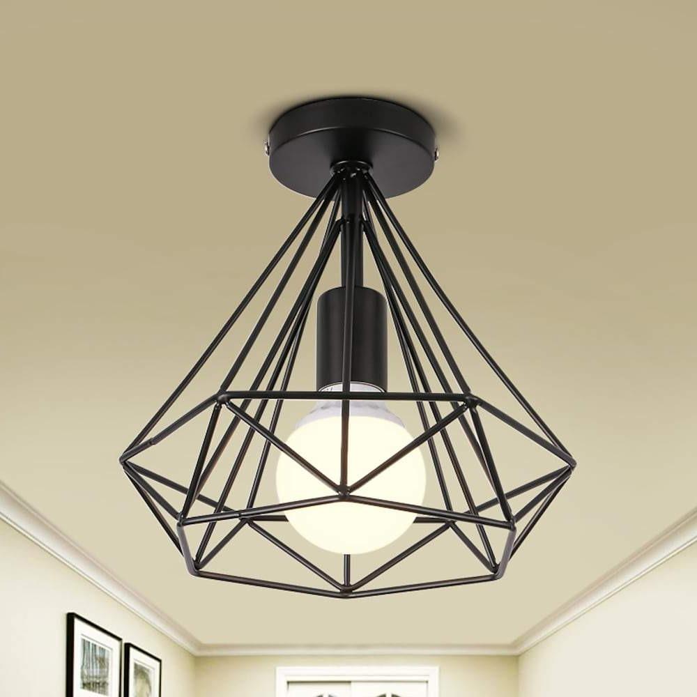Geometric Caged Semi Flush Mount Ceiling Light - Black & White