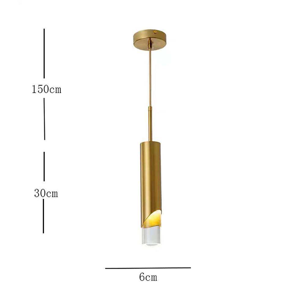 Slender Cylinder Crystal Pendant Light Modern Gold Finish
