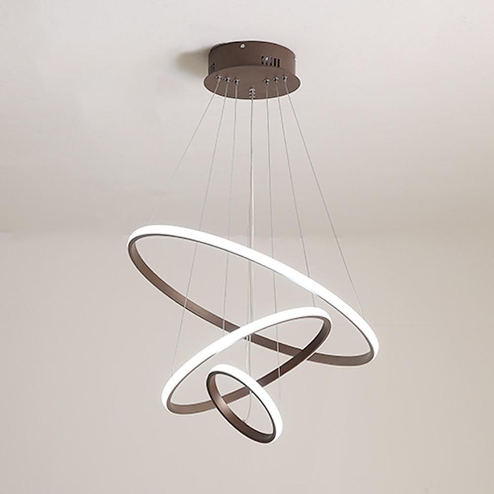 Adjustable Triple Ring Dimmable LED Chandelier Modern Black Metal