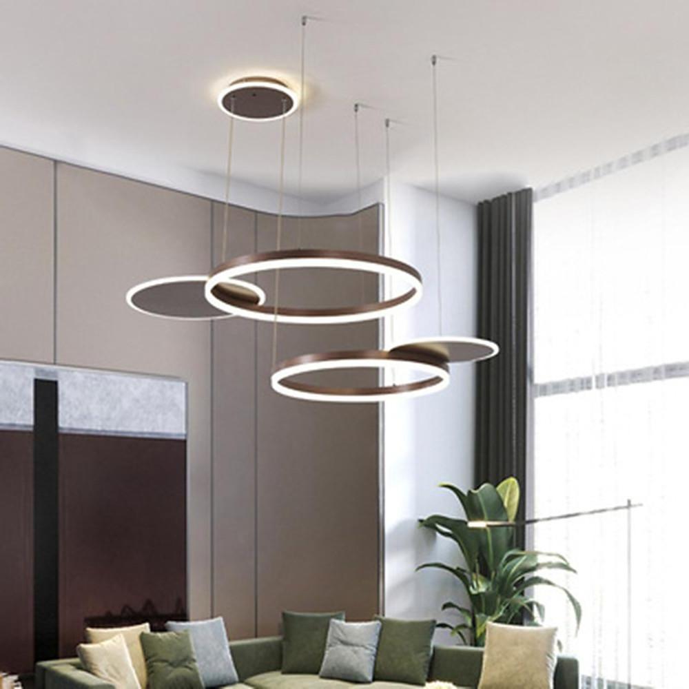 Modern 5-Ring LED Chandelier in Gold and Brown Finish