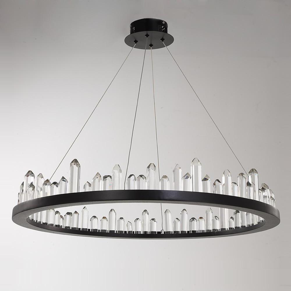 Crystal Ring Modern LED Pendant Light – Adjustable Black Metal