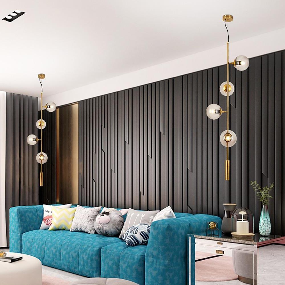 Nordic Linear Glass Globe Chandelier 4/6 Lights Gold Metal