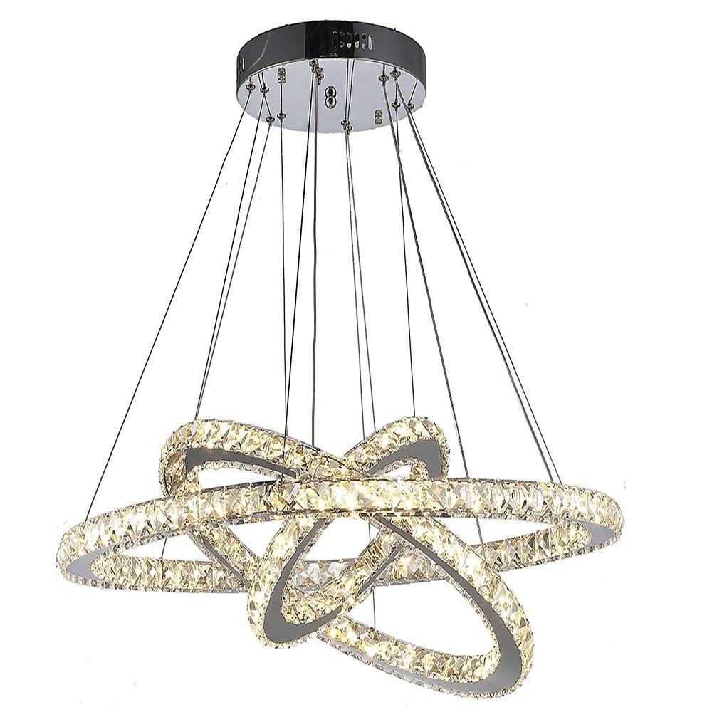 Modern Crystal Chandelier with Interwoven Geometric Rings