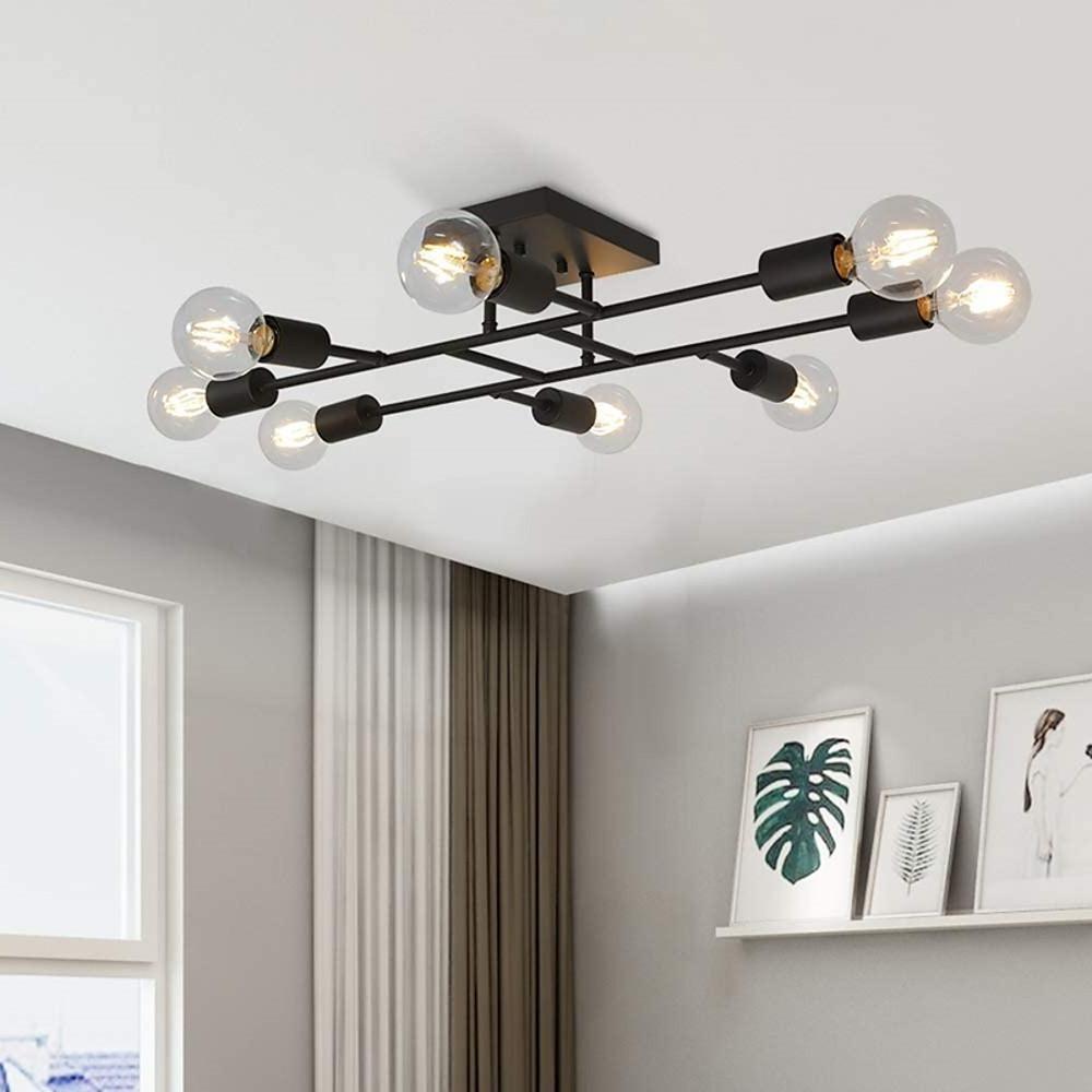8-Light Vintage Semi Flush Mount Ceiling Light | Antique Brass