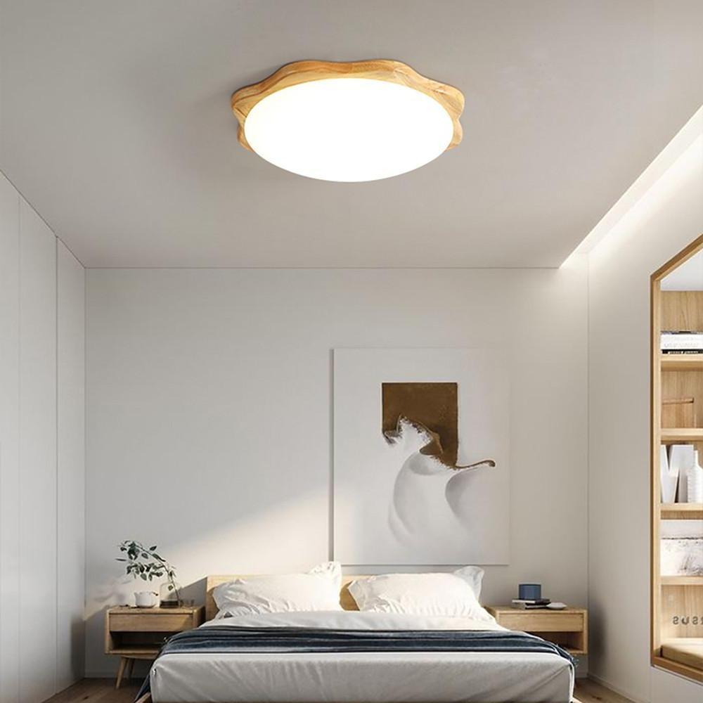 Minimalist Wood Flush Mount LED Ceiling Light - Nordic Style