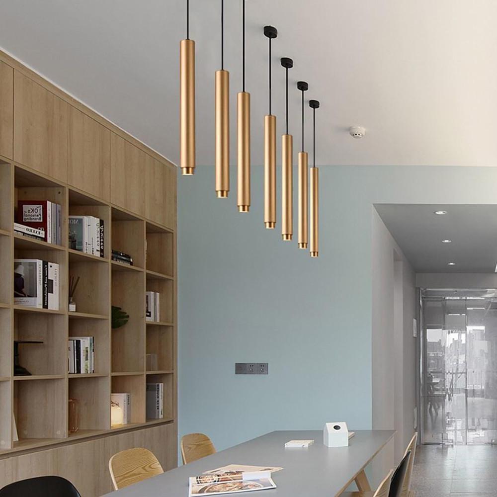Gold Metal Cylindrical LED Pendant Light Modern Island Lighting