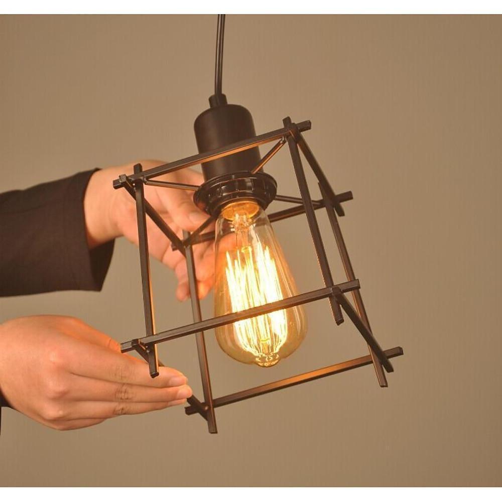 Square Metal Lantern Black Industrial Chandelier Adjustable