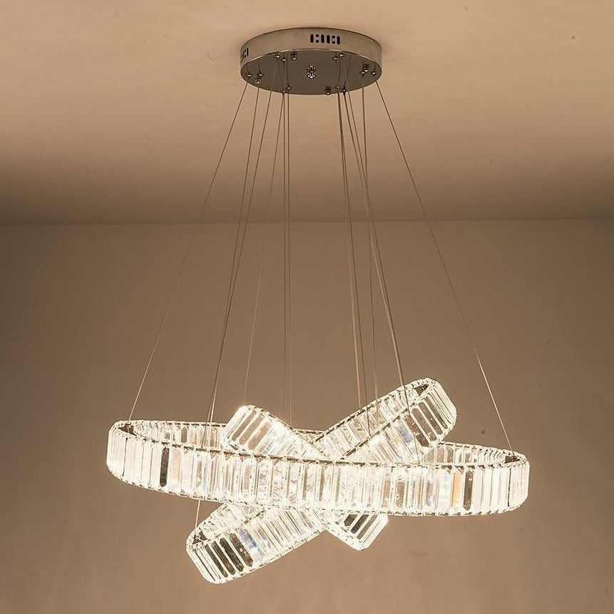 Crystal 3-Tier Ring Pendant Light Modern Chrome Chandelier