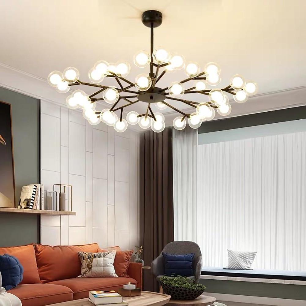 Modern 45-Light Glass Cluster Chandelier - Black & Gold Finish