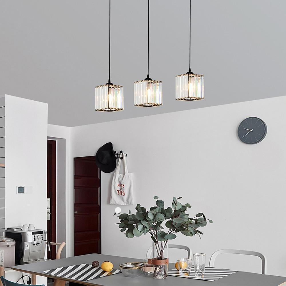 Crystal Square Pendant Light Metal Contemporary Ceiling Fixture