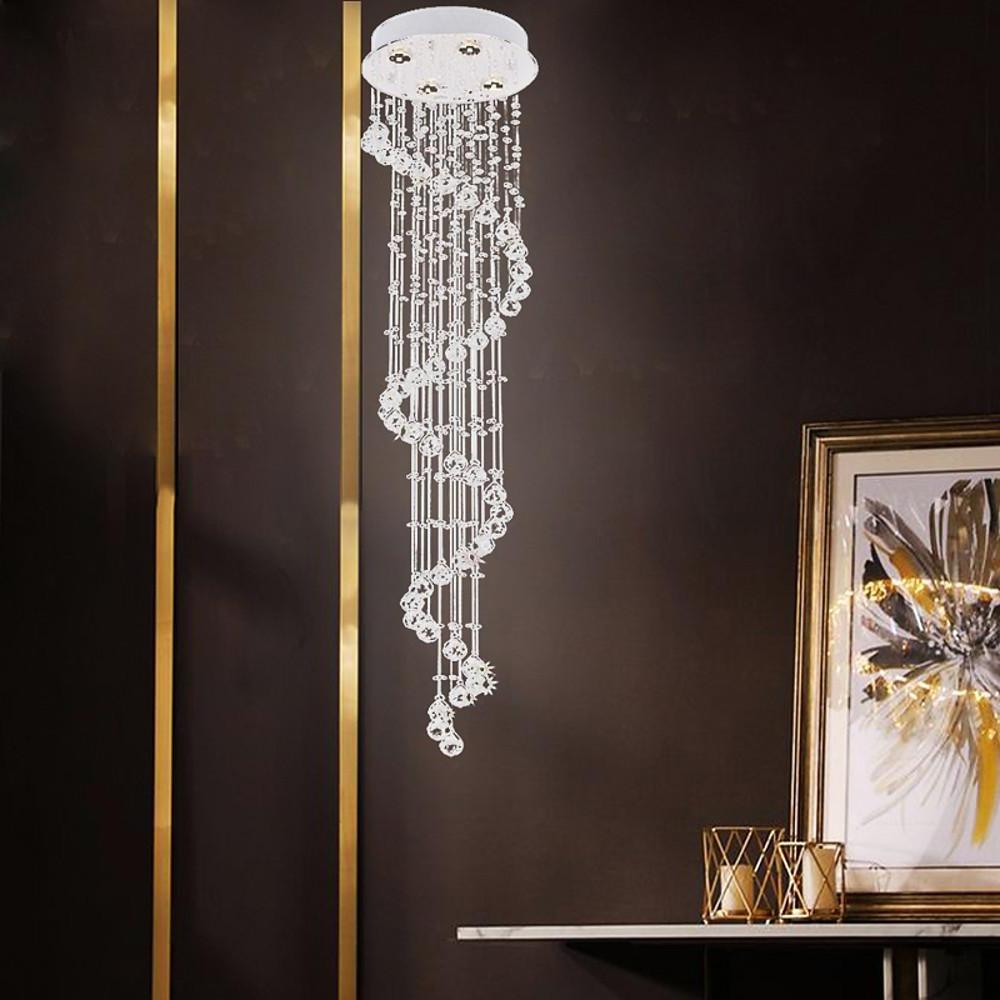 Modern Spiral Crystal Chandelier with Electroplated Metal Finish