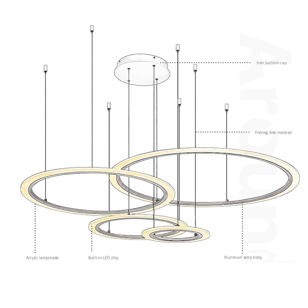 Modern Geometric 4-Circle Pendant Light Metal Acrylic LED