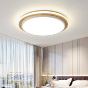 Modern Round Wood & Metal LED Flush Mount Ceiling Light