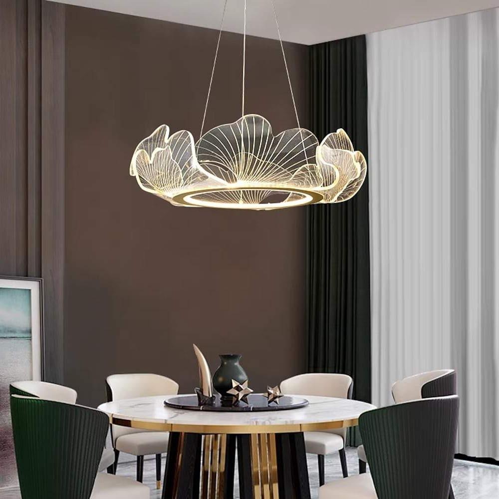 Wave Round Acrylic Chandelier Gold Finish LED Ceiling Light