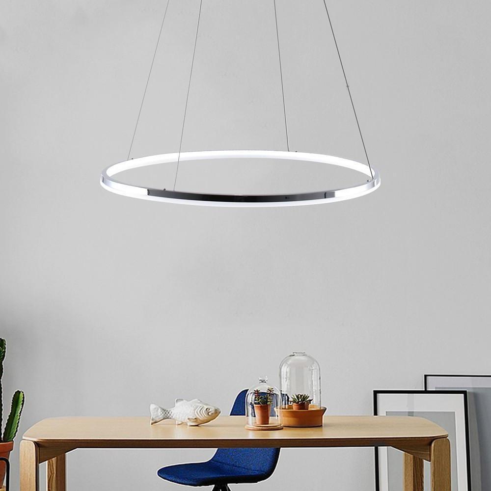 Modern LED Circular Pendant Light with Remote Control - Brushed Nickel