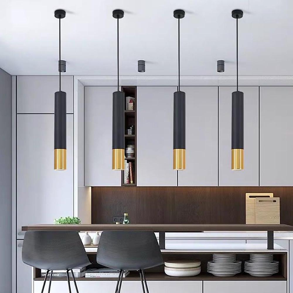 Black Gold Cylinder Pendant Light Modern LED Hanging Lamp