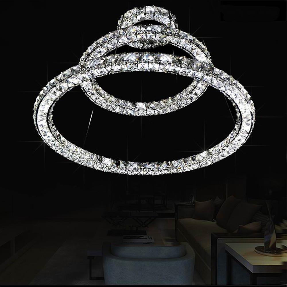 Crystal LED Chandelier 3-Tier Modern Geometric Ring Pendant Light