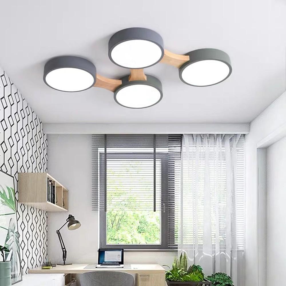 Modern Circular LED Flush Mount Ceiling Light - Wood & PVC