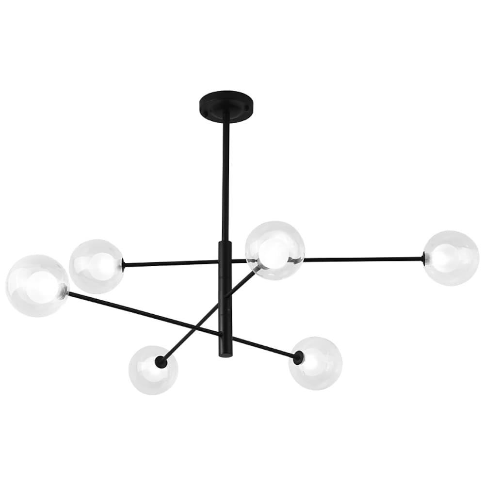 Linear Sputnik Chandelier Black Glass & Metal 6-Light Pendant