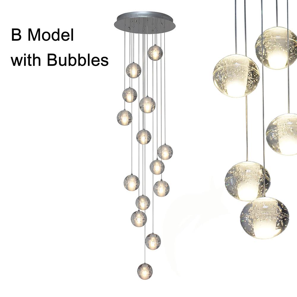 Modern Crystal Chandelier 14 LED Adjustable Height Pendant Light