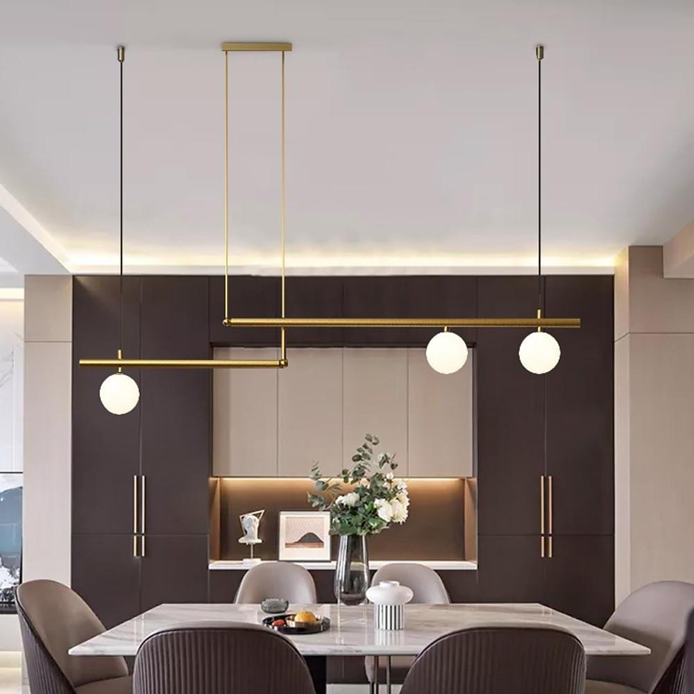 Linear Globe Pendant Light – Copper & Glass Modern Dining Lighting