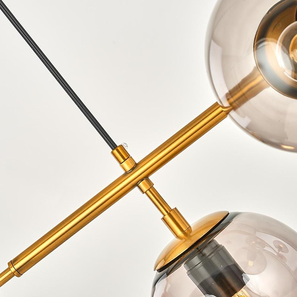 Nordic Linear Glass Globe Chandelier 4/6 Lights Gold Metal