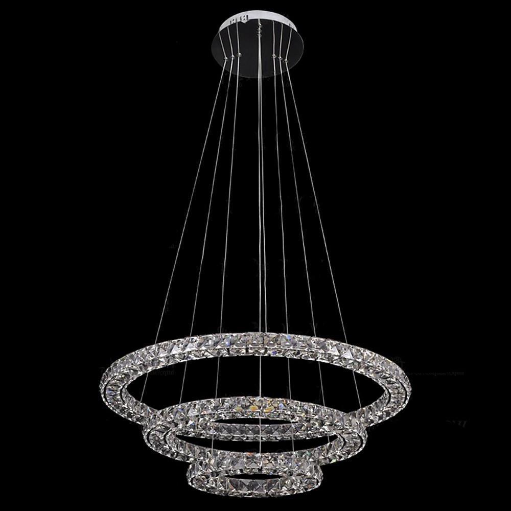 Crystal LED Chandelier 3-Tier Modern Geometric Ring Pendant Light