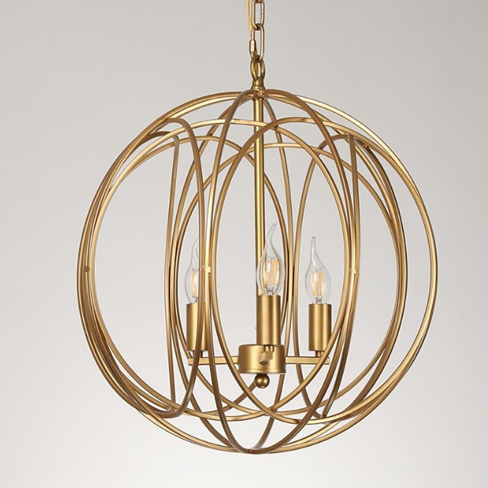 3-Light Brass Globe Cage Chandelier - Modern Orb Pendant Light