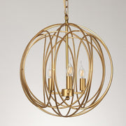 3-Light Brass Globe Cage Chandelier - Modern Orb Pendant Light