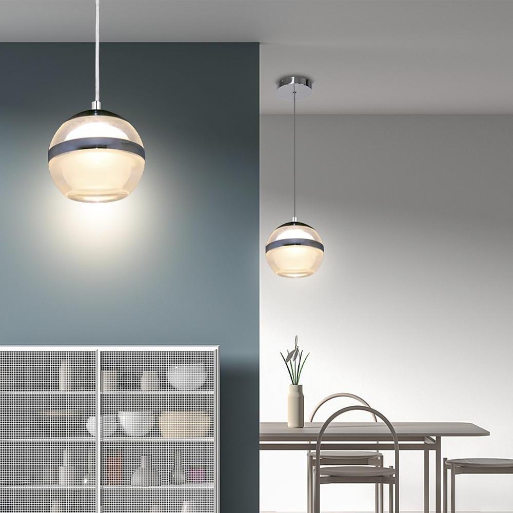 Modern Spherical Acrylic Pendant Light with LED Chrome Finish