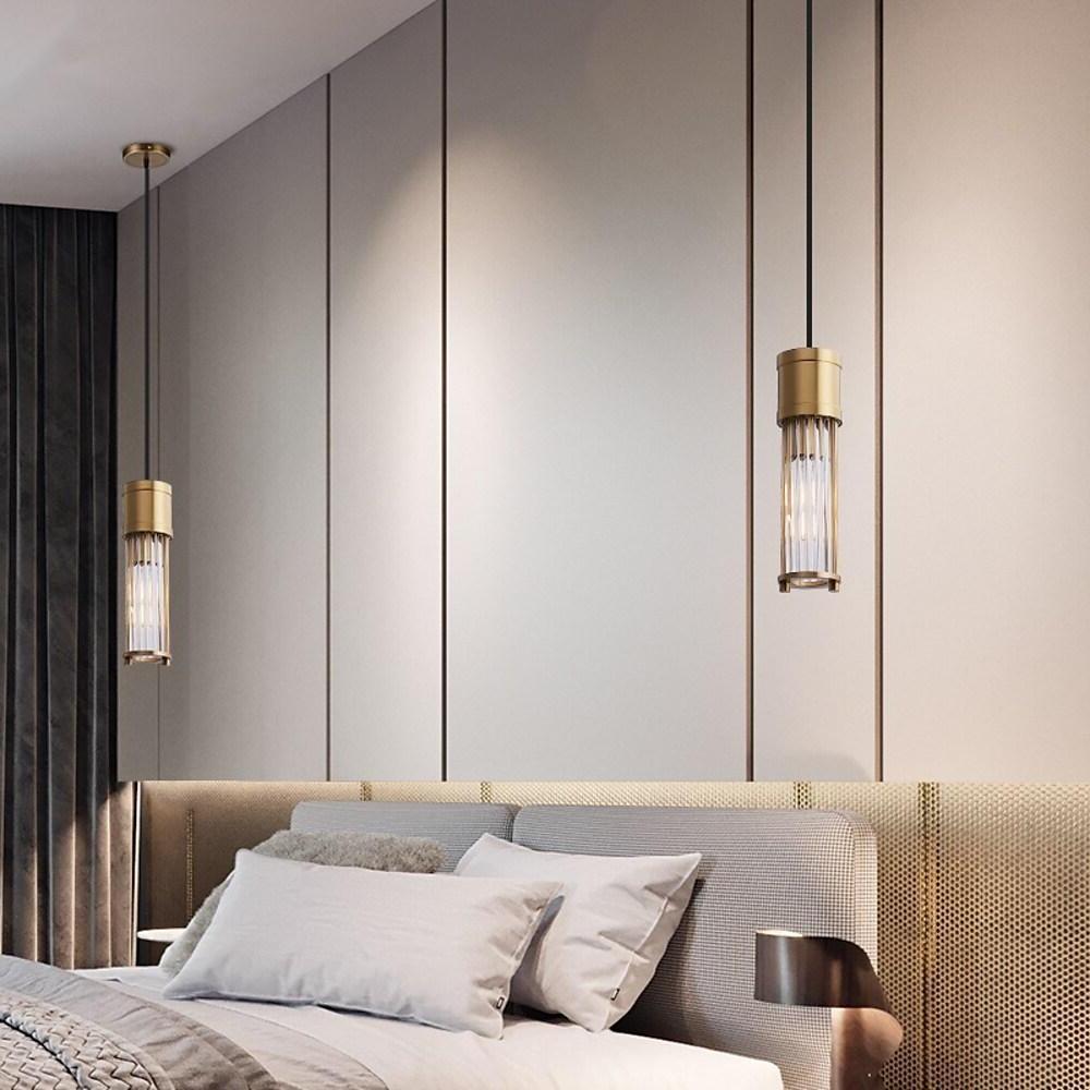 Crystal Cylinder Pendant Light LED Modern Brass Copper Hanging Lamp