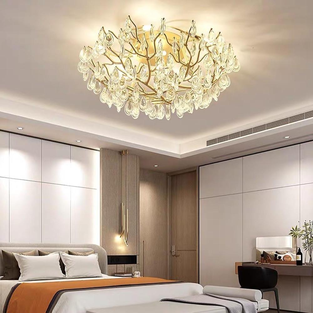Modern Sputnik Crystal Chandelier LED Flush Mount Ceiling Light