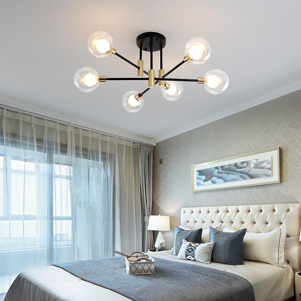Modern Sputnik Flush Mount Ceiling Light with Metal & Glass Shade